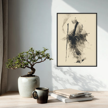 Gehender Mönch mit Stab Poster