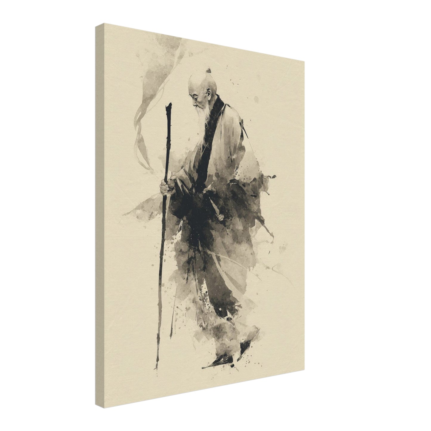 Gehender Mönch mit Stab Leinwandbild