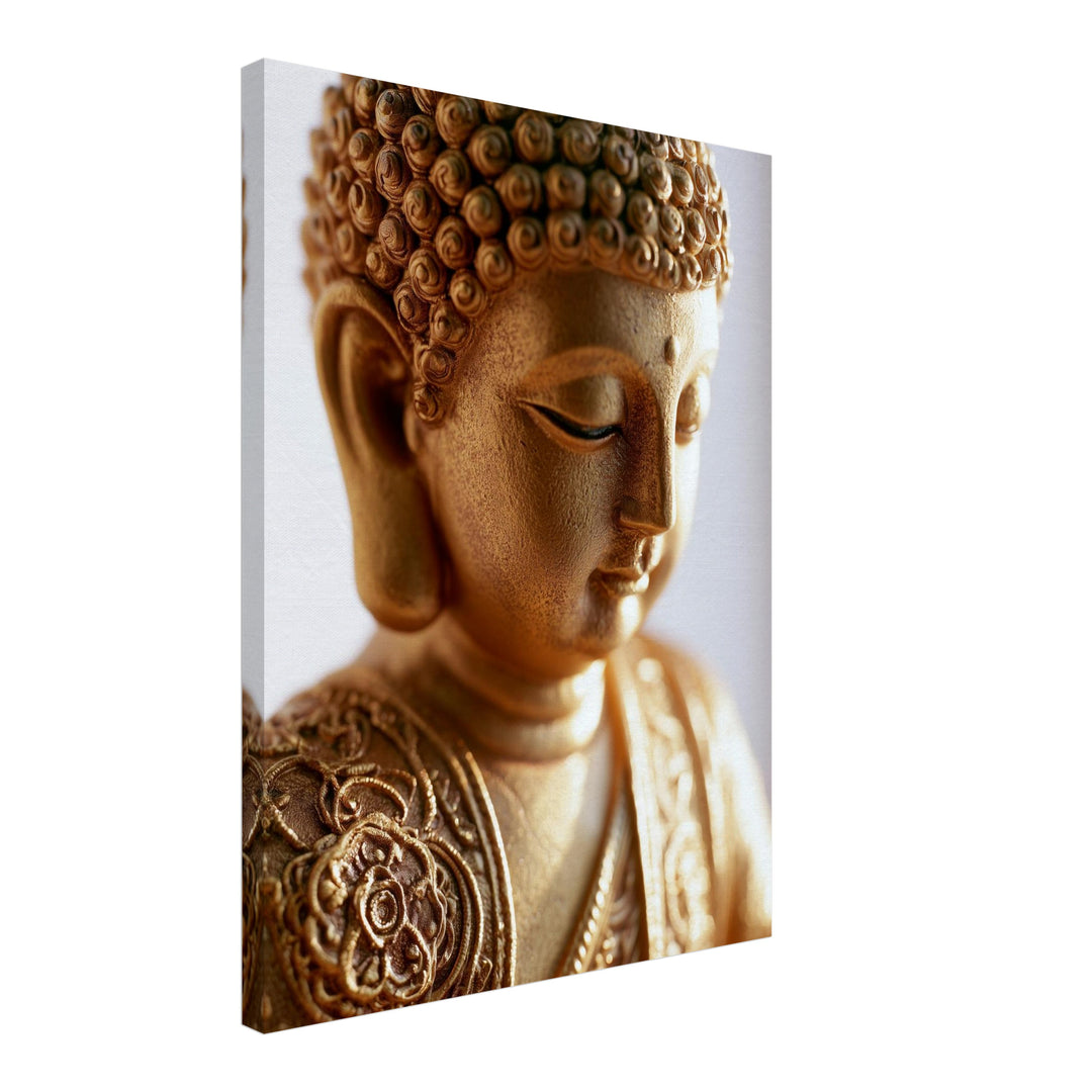 Goldener Buddha in Stille Leinwandbild – Schräge Ansicht – Produktfoto