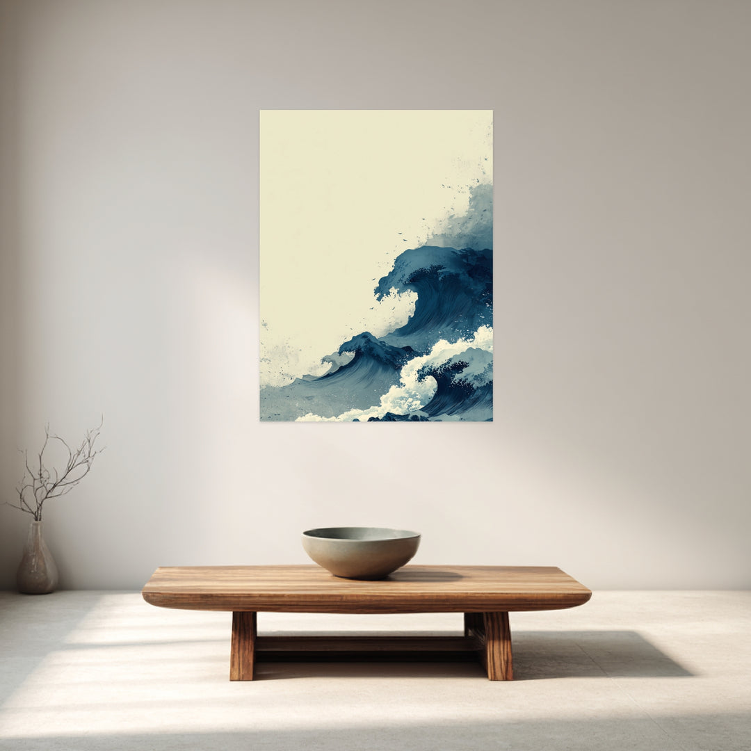 Japanische Welle Tuschezeichnung Leinwandbild Zen – Leinwand auf Holzrahmen – Ansicht 3