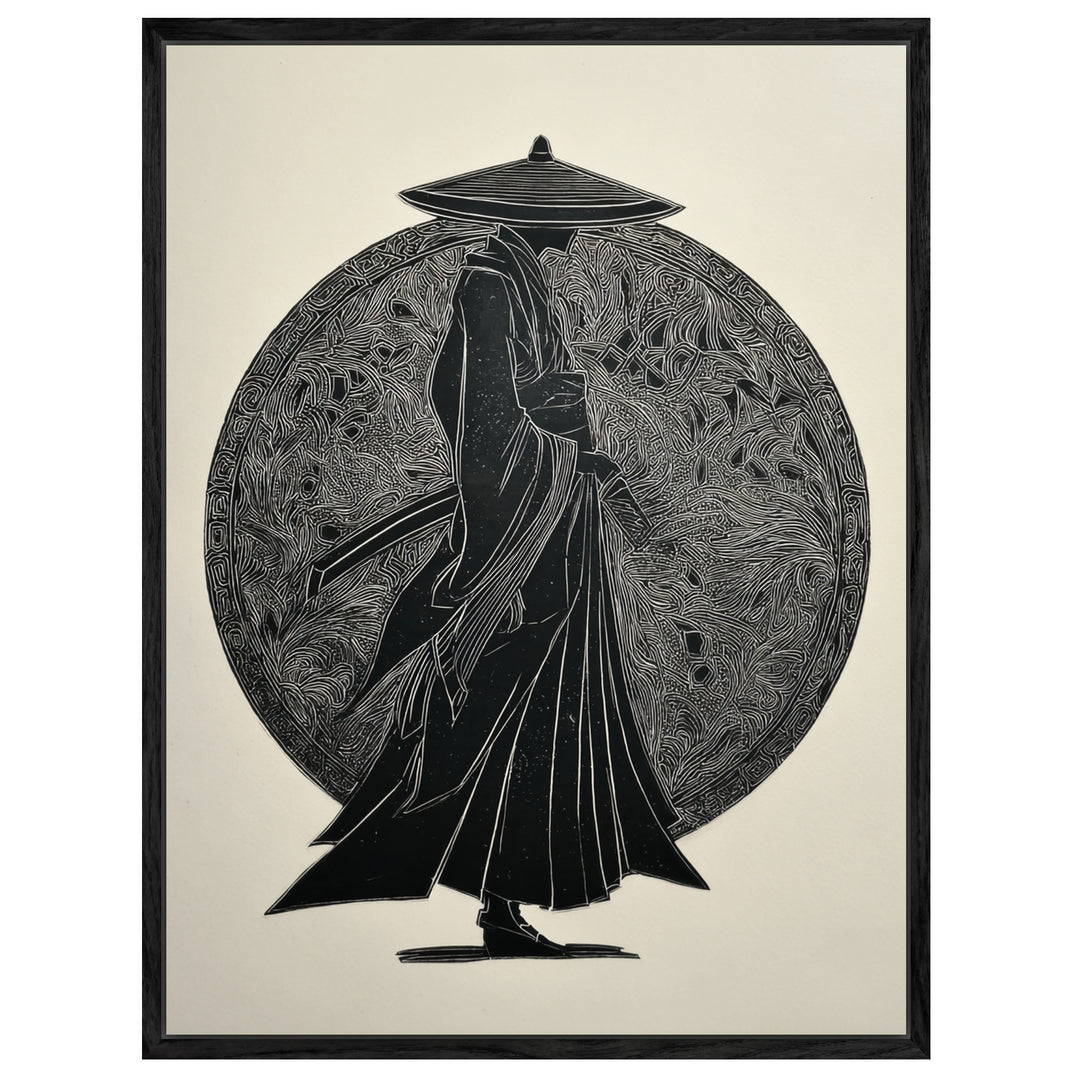 Samurai Silhouette Holzschnitt Leinwandbild Zen – Leinwand auf Holzrahmen – Ansicht 4