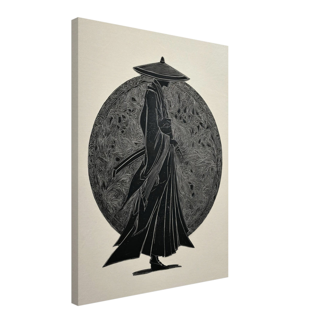 Samurai Silhouette Holzschnitt Leinwandbild Zen – Leinwand auf Holzrahmen – Ansicht 3