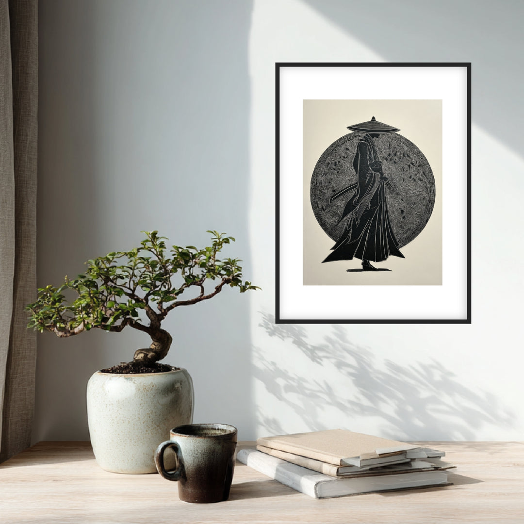 Samurai Silhouette Holzschnitt Poster Zen – mattes Kunstdruck-Papier – Ansicht 2
