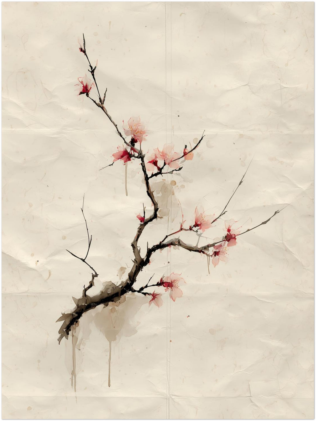 Kirschblütenzweig Aquarell Zen – Wandkunst