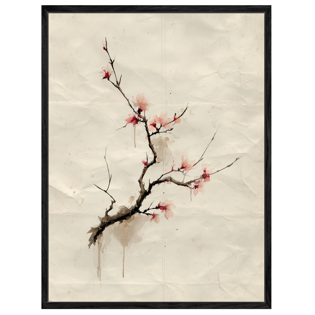 Kirschblütenzweig Aquarell Leinwandbild Zen – Leinwand auf Holzrahmen – Ansicht 4