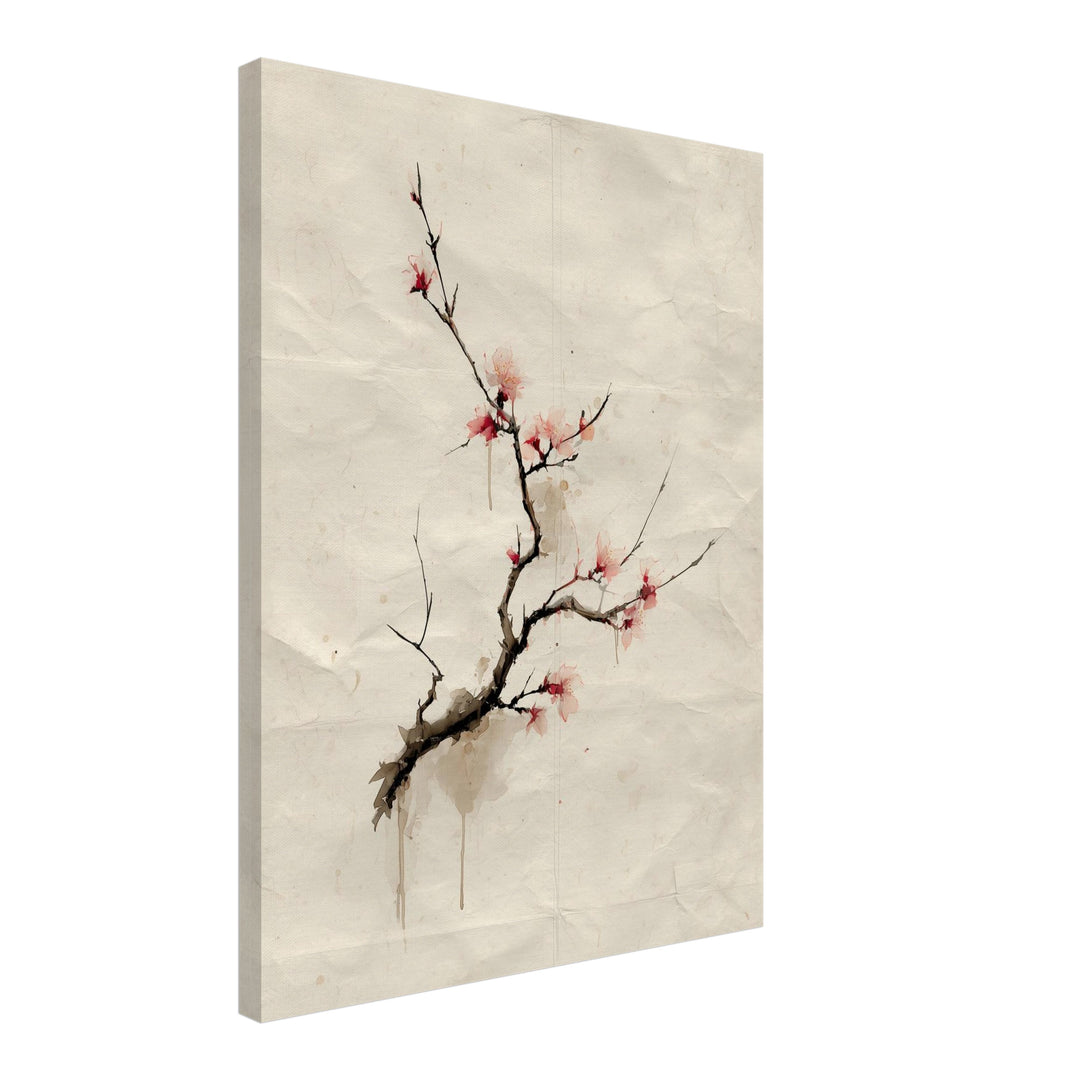 Kirschblütenzweig Aquarell Leinwandbild Zen – Leinwand auf Holzrahmen – Ansicht 2