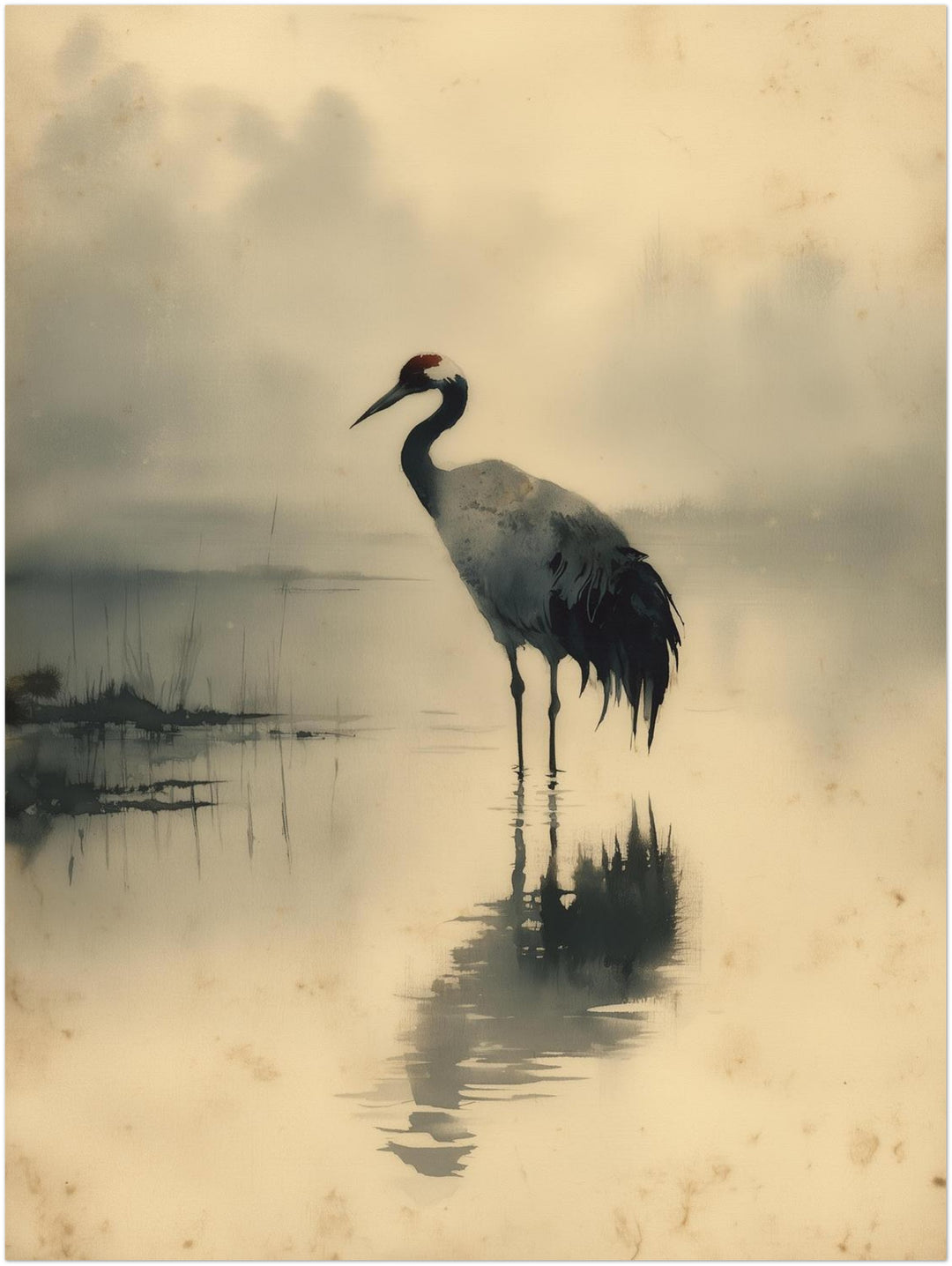 Kranich im Nebel Zen – Wandkunst