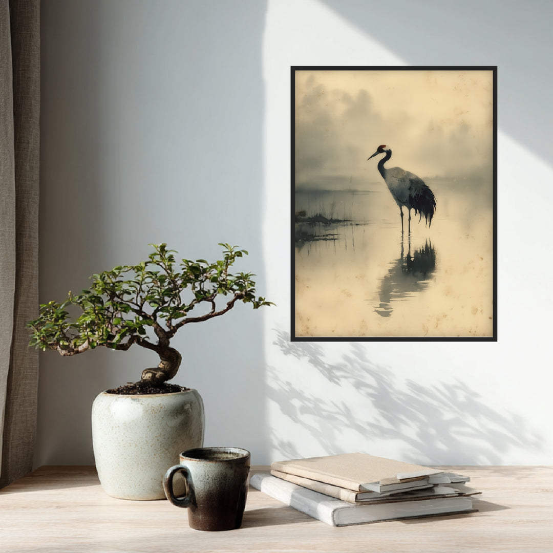 Kranich im Nebel Poster Zen – mattes Kunstdruck-Papier – Ansicht 2