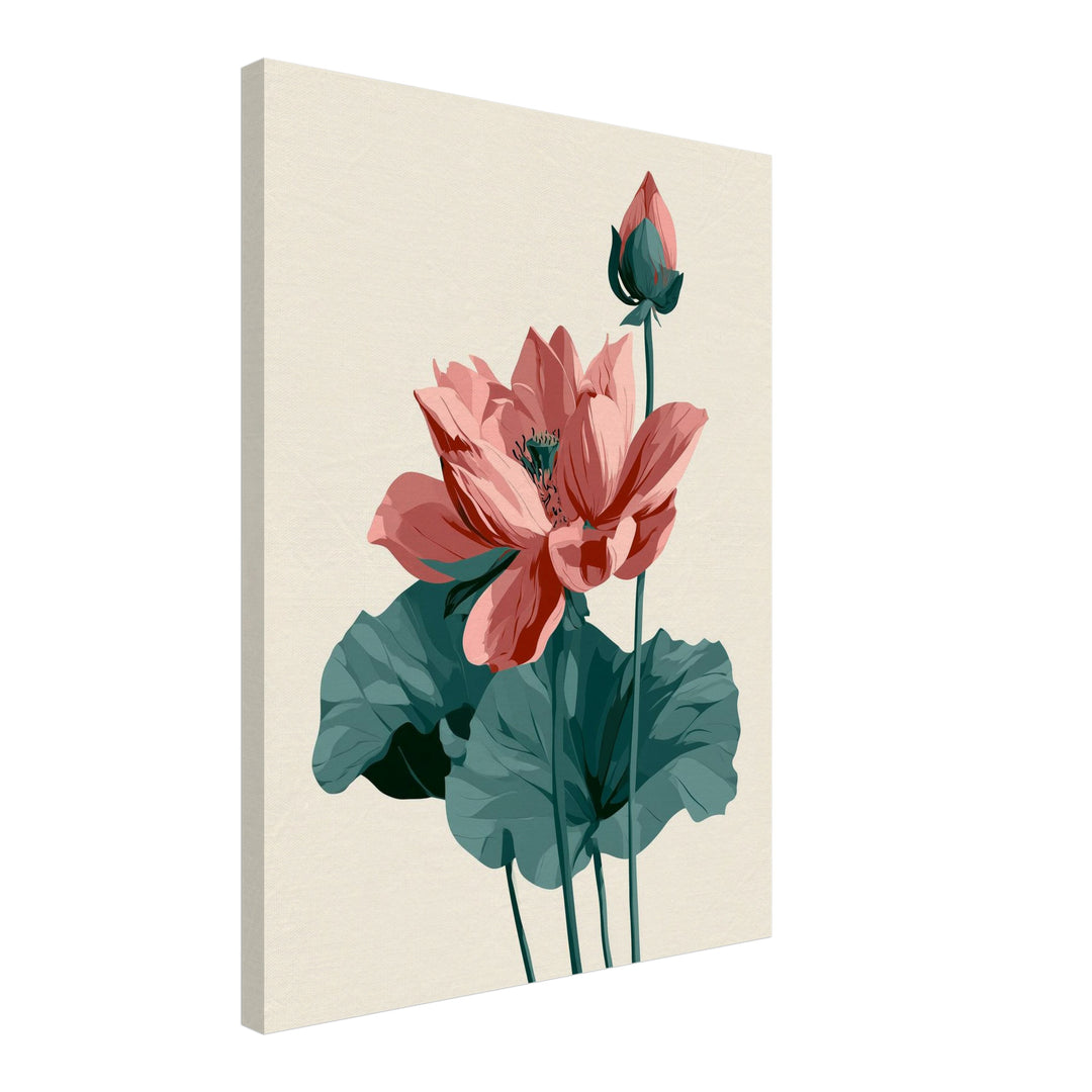 Lotusblüte und Knospe Leinwandbild – Schräge Ansicht – Produktfoto