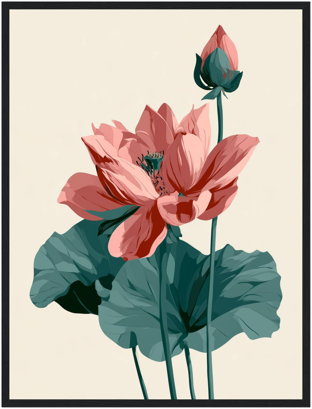 Lotusblüte und Knospe Poster – Schwarzer Rahmen – Produktfoto