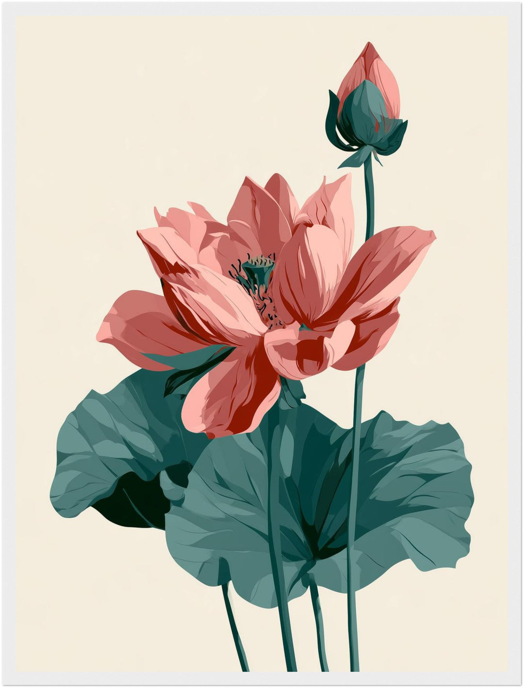 Lotusblüte und Knospe Poster – Weißer Rahmen – Produktfoto