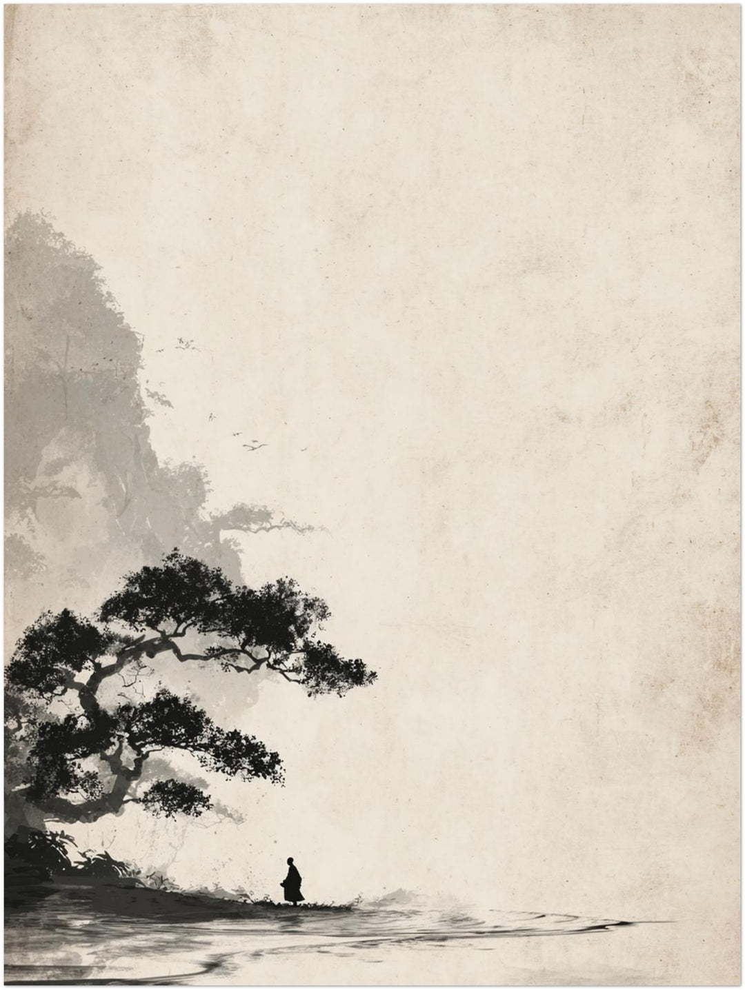 Mönch unter Baum Sumi-e Zen – Wandkunst
