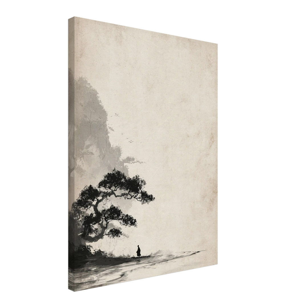 Mönch unter Baum Sumi-e Leinwandbild Zen – Leinwand auf Holzrahmen – Ansicht 2