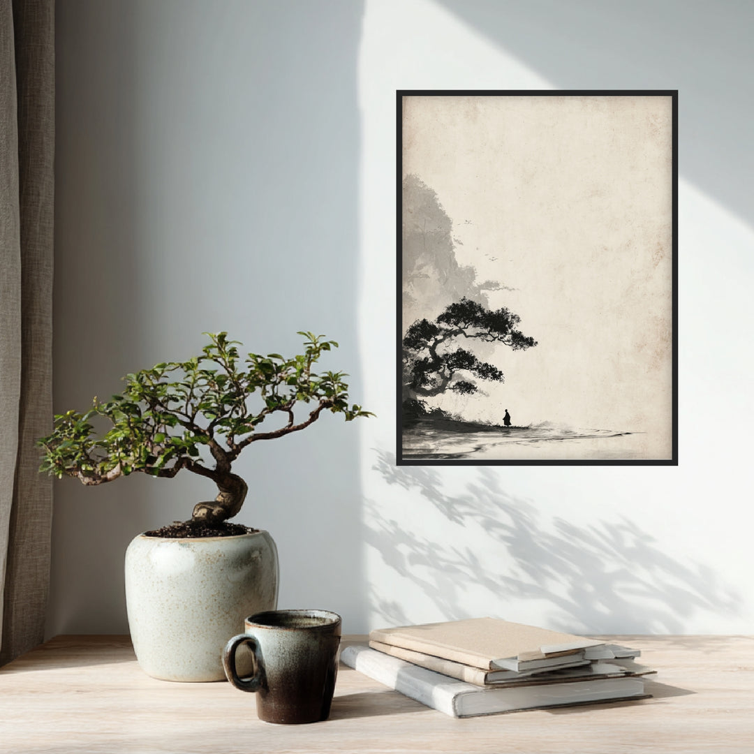 Mönch unter Baum Sumi-e Poster Zen – mattes Kunstdruck-Papier – Ansicht 2