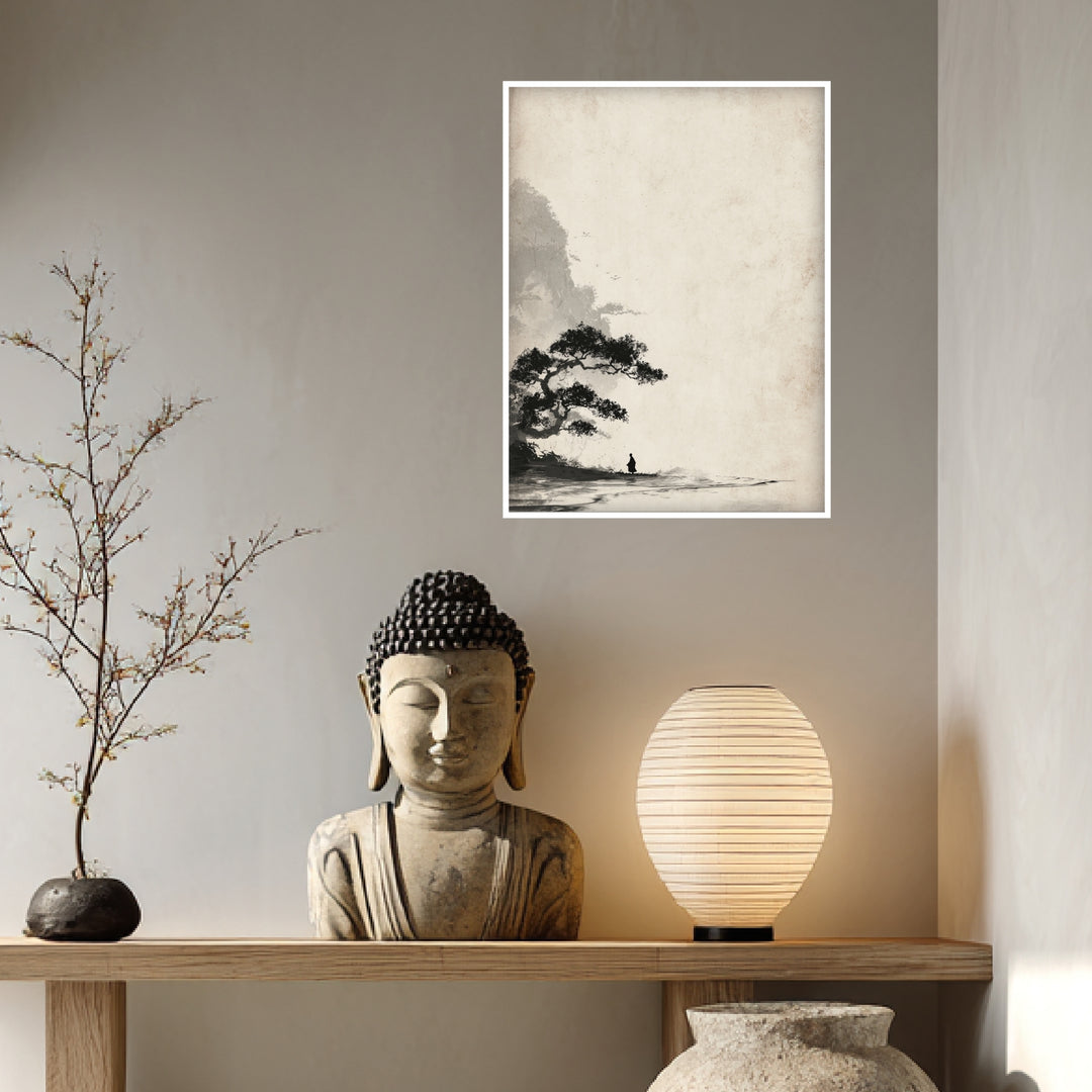 Mönch unter Baum Sumi-e Poster Zen – mattes Kunstdruck-Papier – Ansicht 4