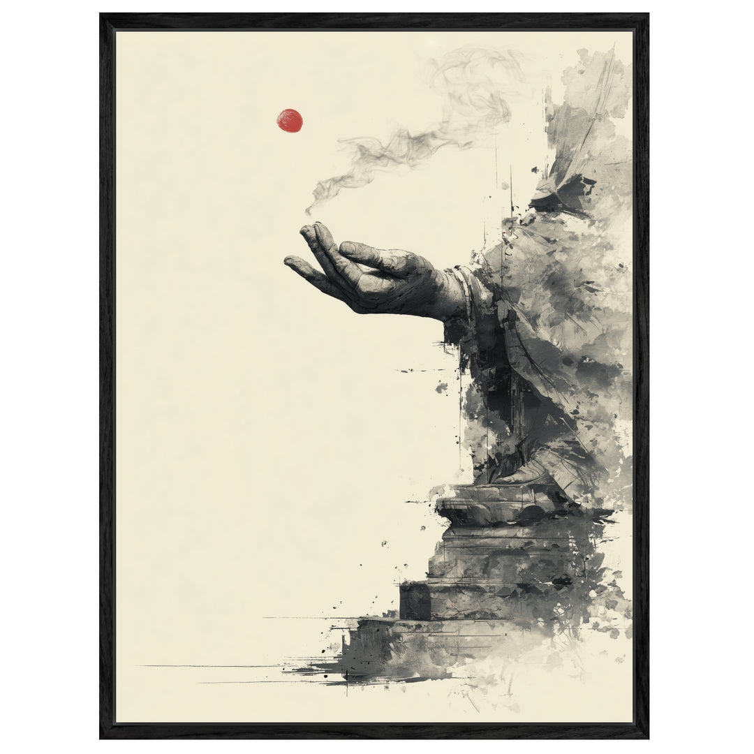 Offene Hand Rauch Leinwandbild Zen – Leinwand auf Holzrahmen – Ansicht 4