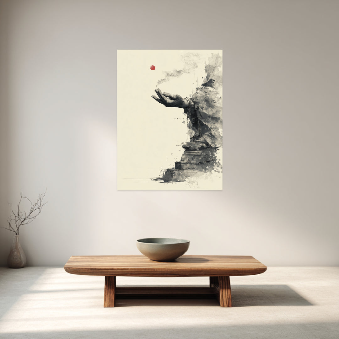 Offene Hand Rauch Leinwandbild Zen – Leinwand auf Holzrahmen – Ansicht 3
