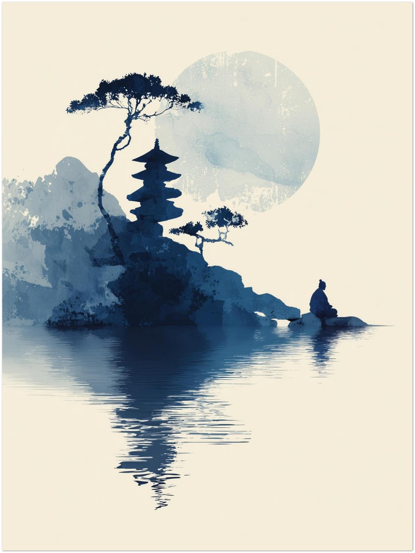 Pagode und Meditierender Poster