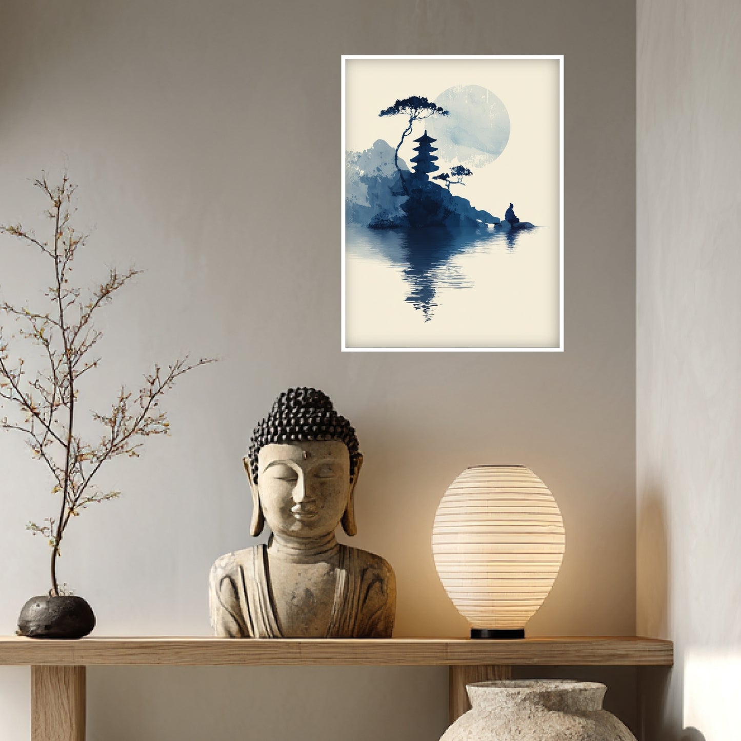 Pagode und Meditierender Poster