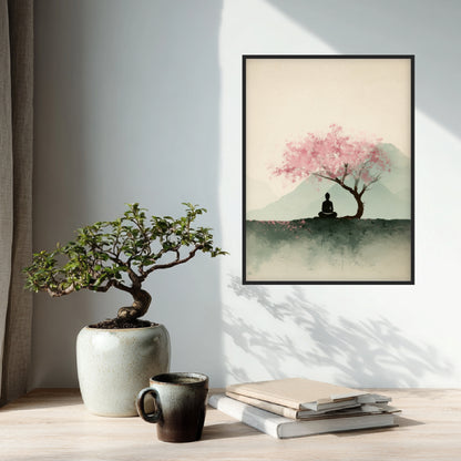 Person unter Kirschbaum Poster