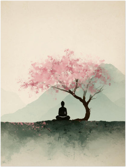 Person unter Kirschbaum Poster