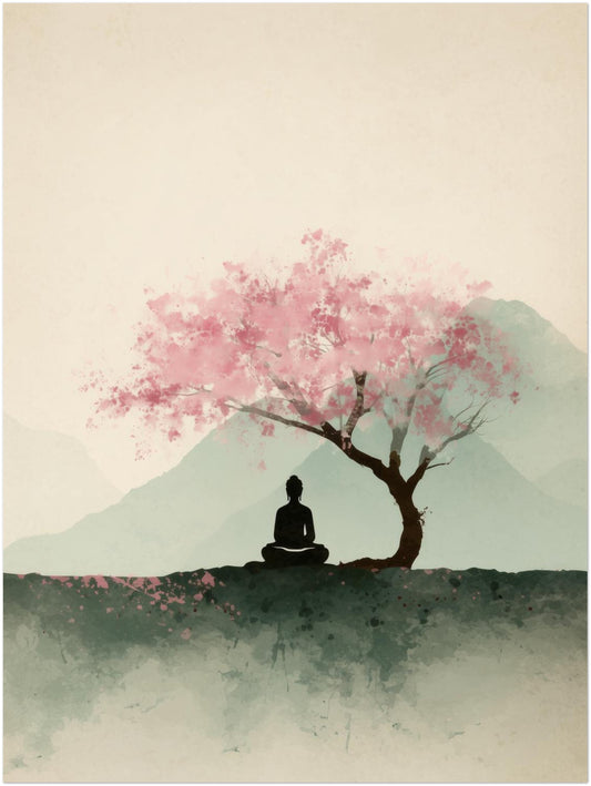 Person unter Kirschbaum Poster