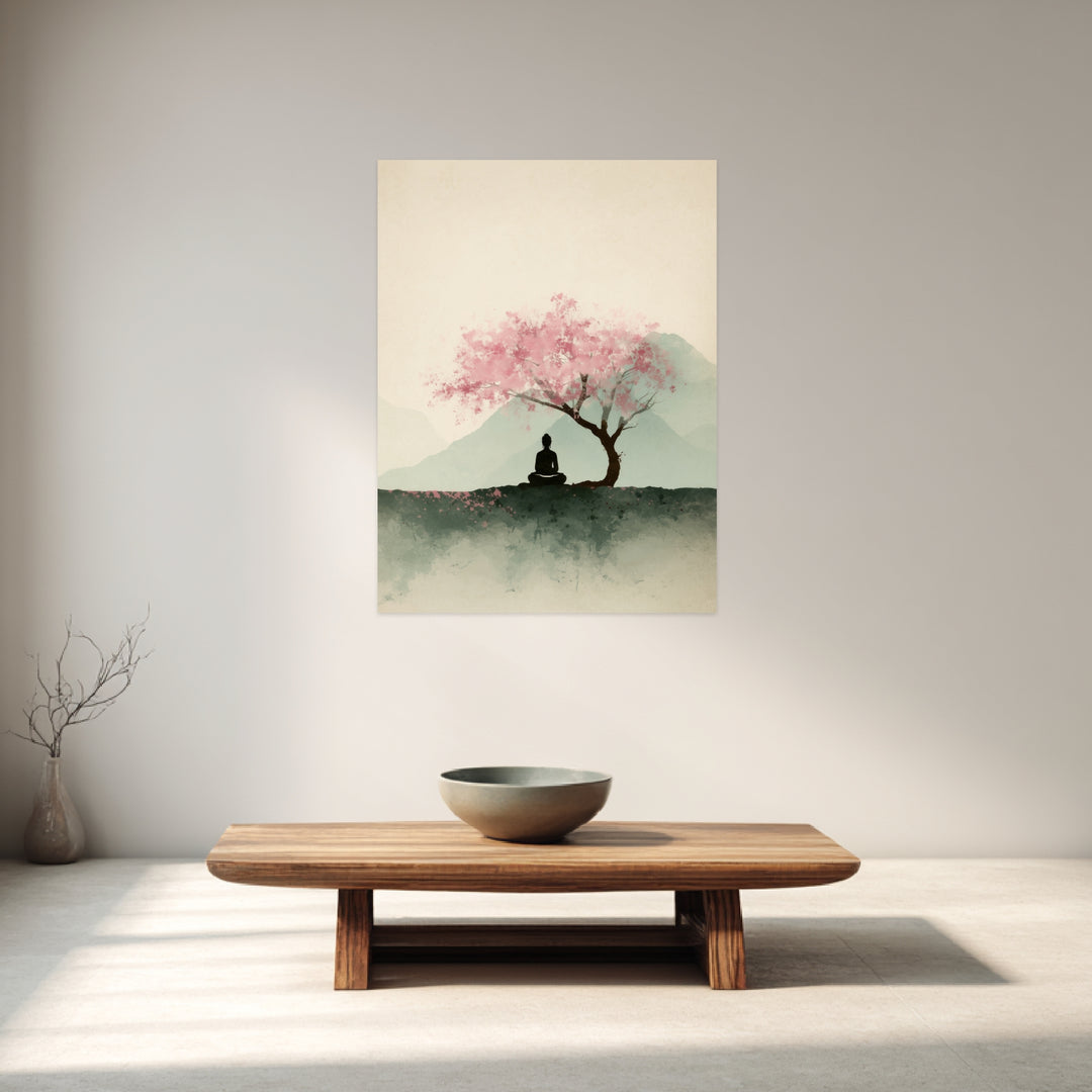 Person unter Kirschbaum Leinwandbild Zen – Leinwand auf Holzrahmen – Ansicht 3
