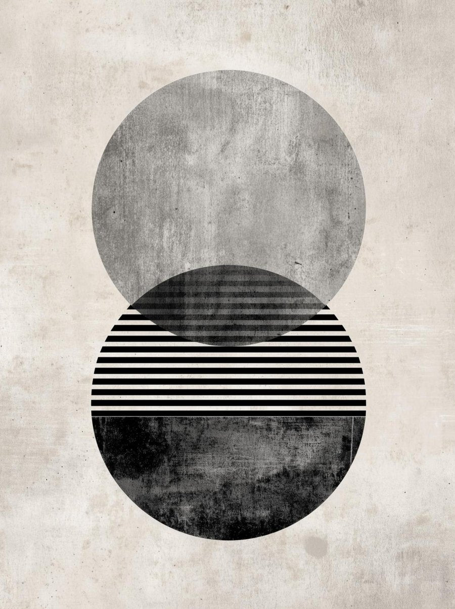 Zwei Kreise in Grau und Schwarz als Zen Poster