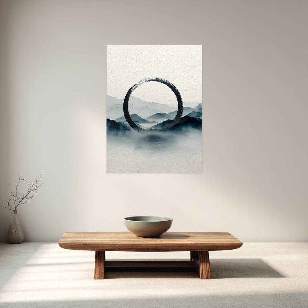 Schwarzer Kreis Nebel Leinwandbild Zen – Leinwand auf Holzrahmen – Ansicht 3