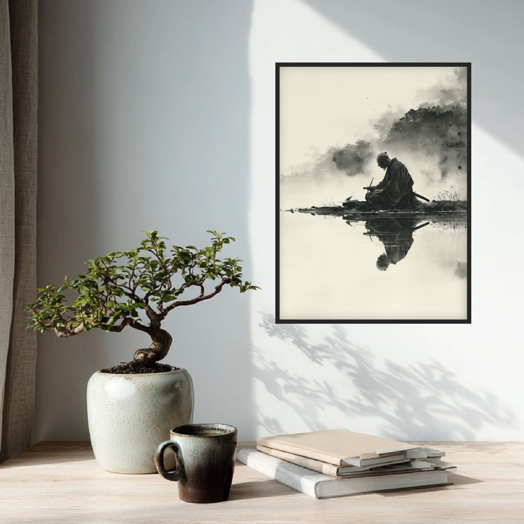 Sitzender Krieger am Wasser Poster Zen – mattes Kunstdruck-Papier – Ansicht 3