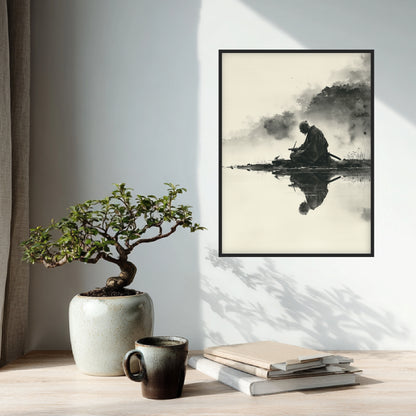 Sitzender Krieger am Wasser Poster