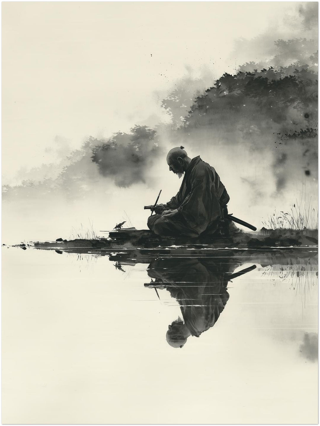 Sitzender Krieger am Wasser Zen – Wandkunst