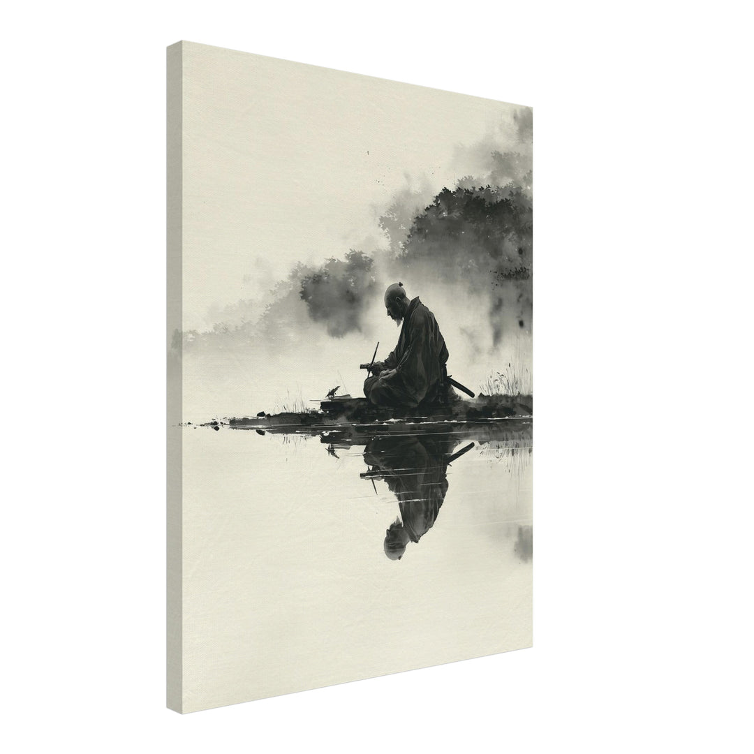Sitzender Krieger am Wasser Leinwandbild Zen – Leinwand auf Holzrahmen – Ansicht 2