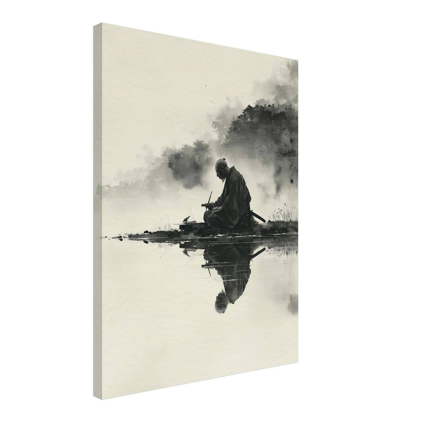 Sitzender Krieger am Wasser Leinwandbild