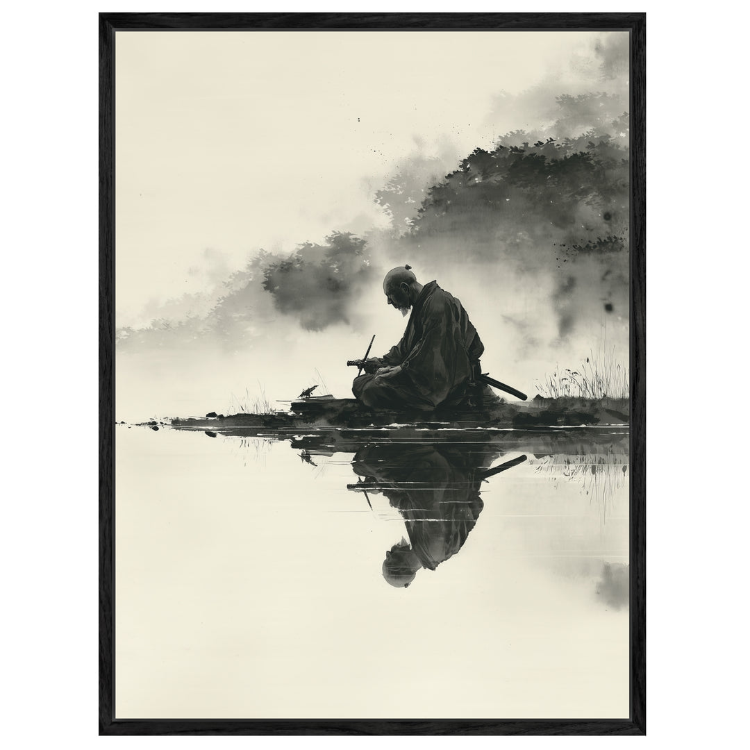 Sitzender Krieger am Wasser Leinwandbild Zen – Leinwand auf Holzrahmen – Ansicht 4