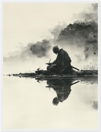 Sitzender Krieger am Wasser Poster