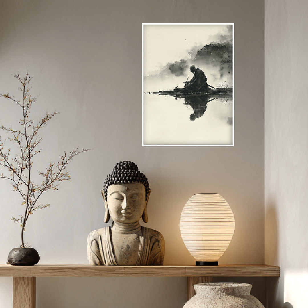 Sitzender Krieger am Wasser Poster Zen – mattes Kunstdruck-Papier – Ansicht 4
