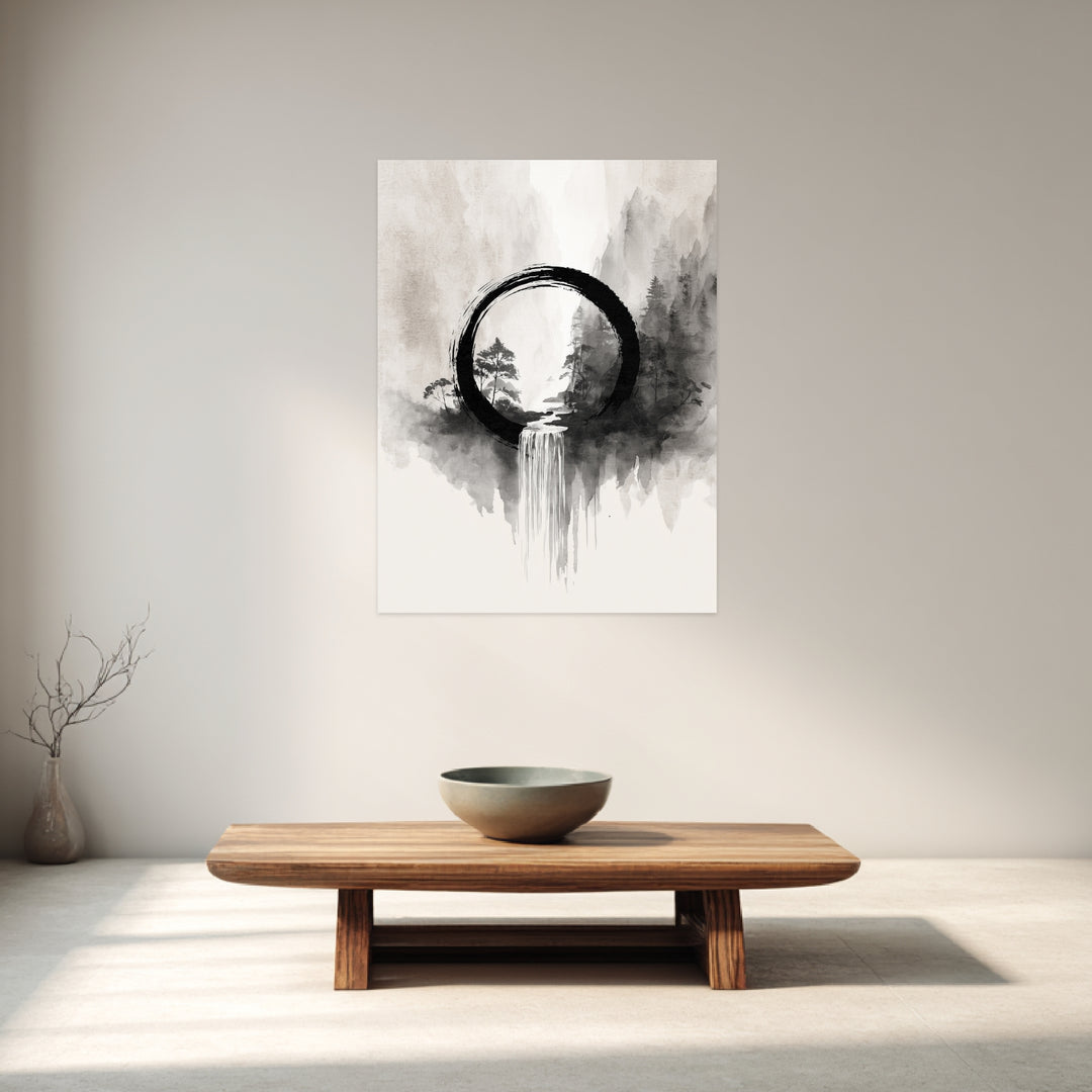 Wasserfall im Enso Leinwandbild Zen – Leinwand auf Holzrahmen – Ansicht 3