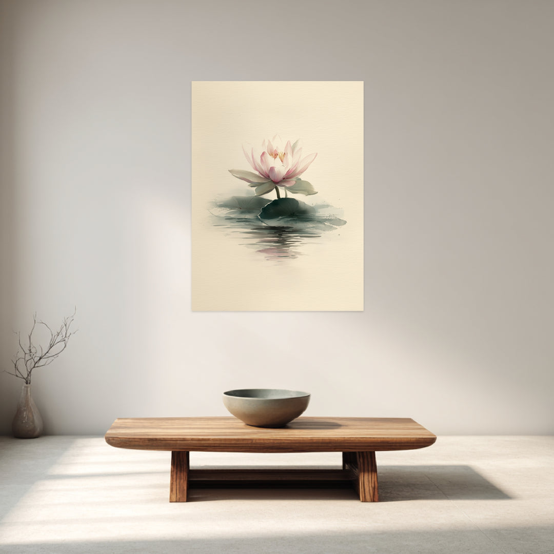 Zarte Lotusblüte im Wasser Leinwandbild Zen – Leinwand auf Holzrahmen – Ansicht 3