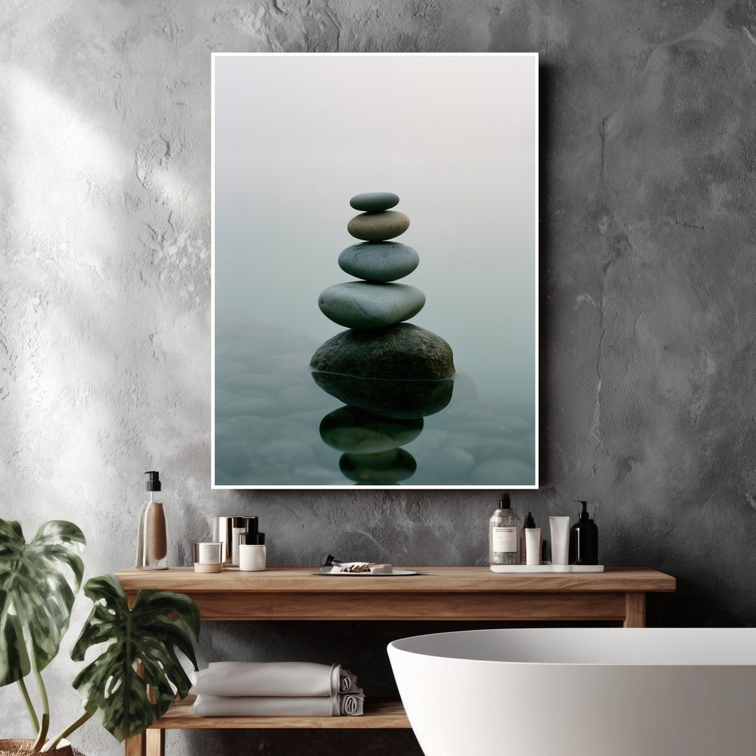 Steine im stillen Wasser Poster – Weißer Rahmen – Produktfoto