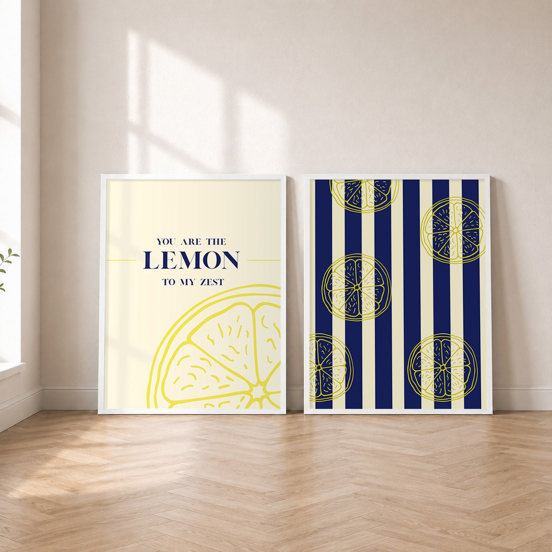 Zitrus Set – Dopamin in Gelb, 2er Poster-Set gerahmt
