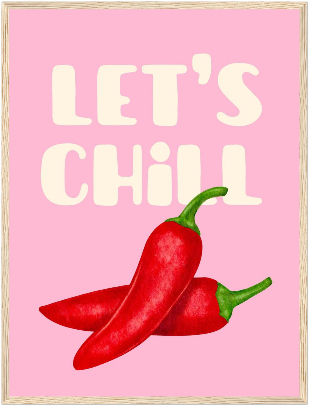 Zwei Chilischoten rosa Poster – Holz natur Rahmen – Produktfoto