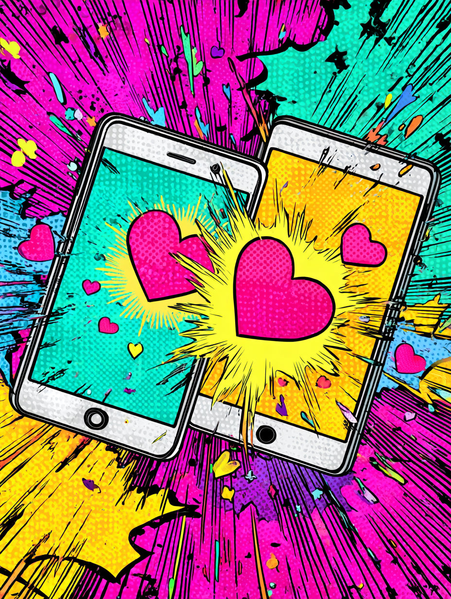 Zwei Handys mit Herzen Pop Art – Wandkunst
