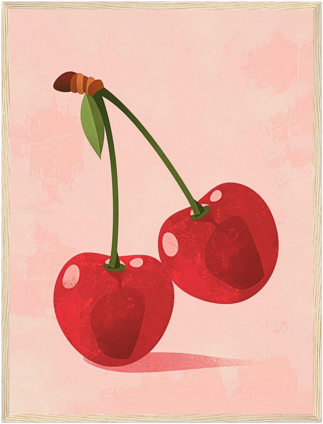 Zwei Kirschen rosa Poster – Holz natur Rahmen – Produktfoto