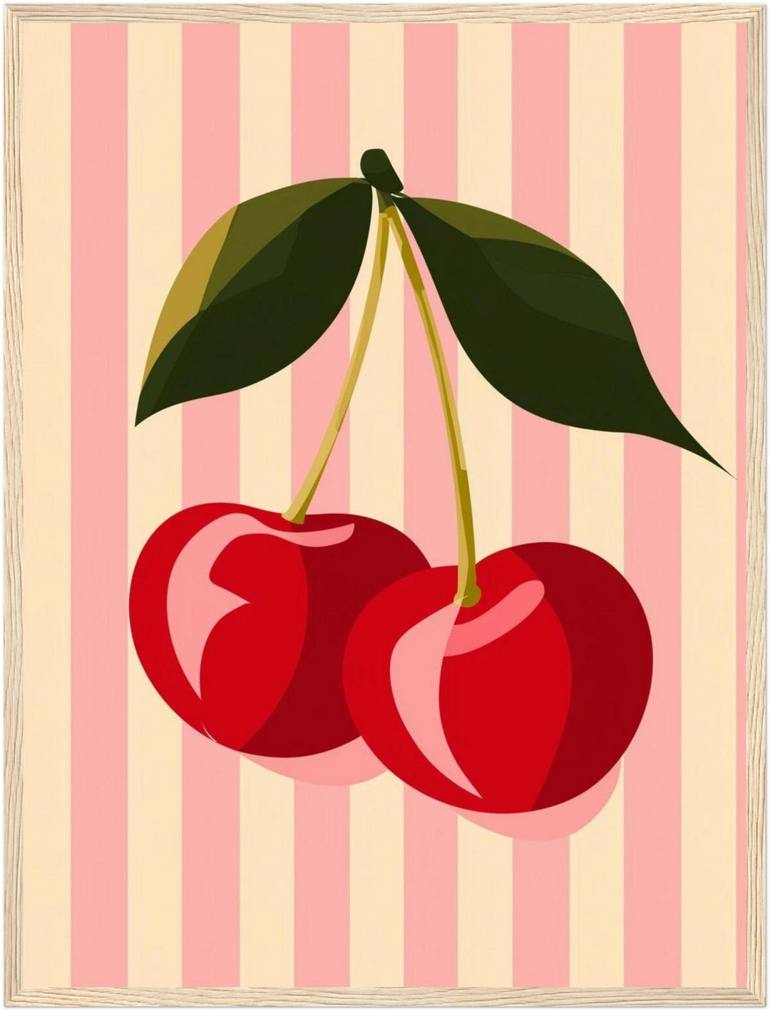 Zwei rote Kirschen Poster – Holz natur Rahmen – Produktfoto